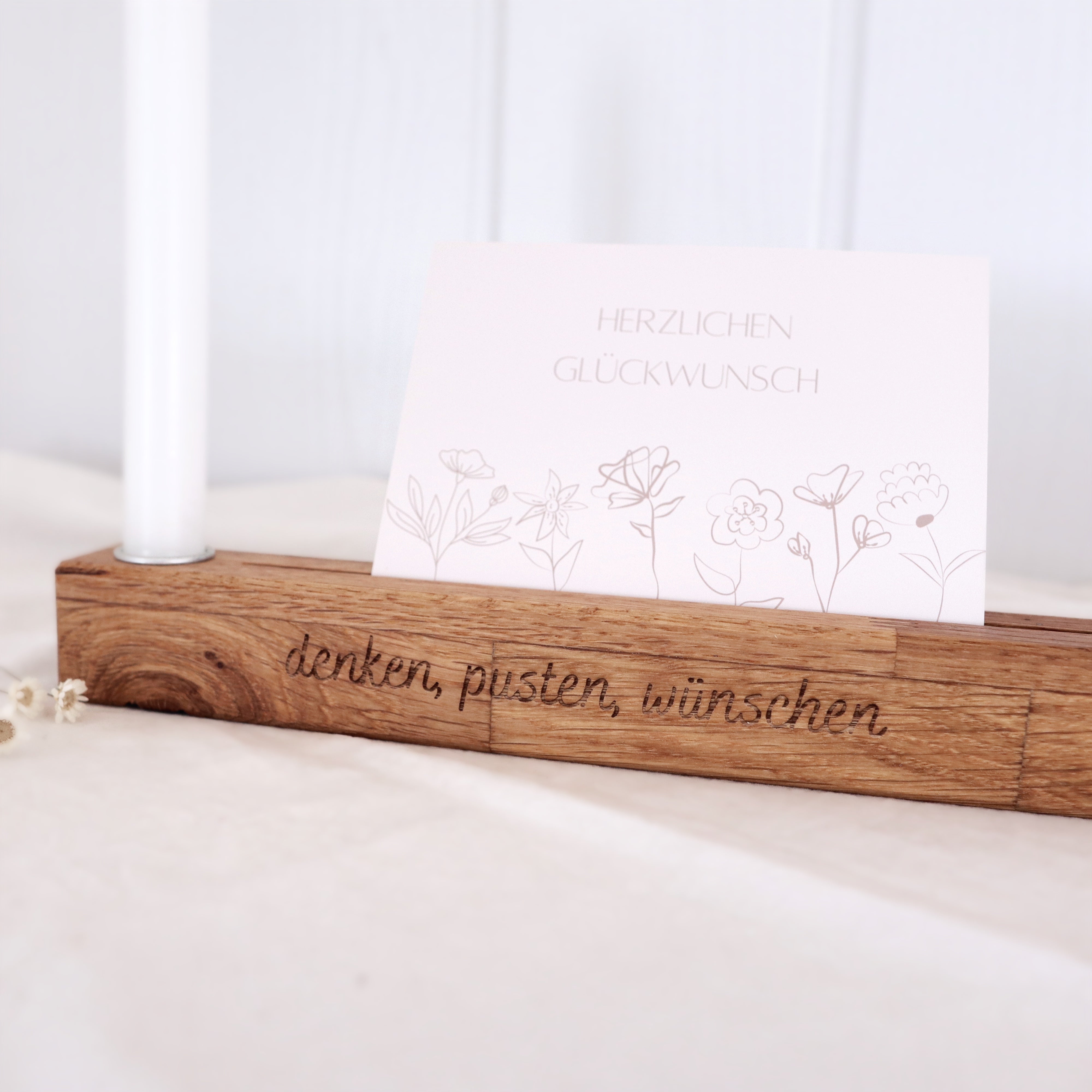 Karten- und Kerzenhalter “denken, pusten, wünschen“